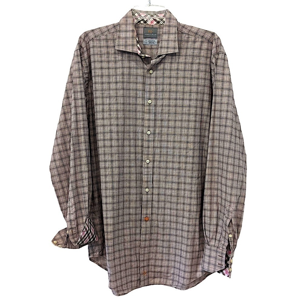 THOMAS Dean Brown Plaid Long Sleeve Button Up Shirt size XL